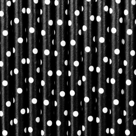 10 pajitas negras con lunares blancos de papel - Meow Party
