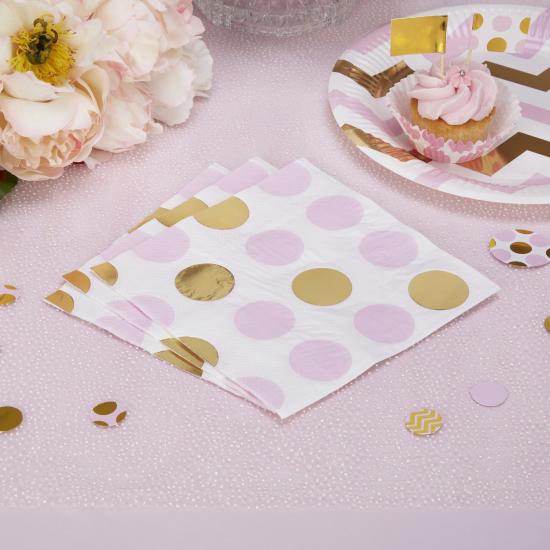 16 servilletas de lunares rosas y dorados (33x33 cm) - Pattern Works Pink