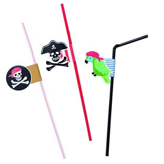 6 canudos com decorações piratas