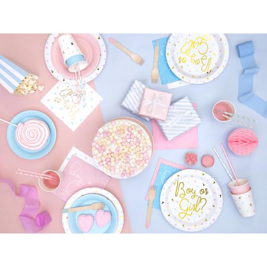 6 platos blancos con inscripción dorada "Boy or Girl?" de papel (23 cm) - Gender Reveal Party