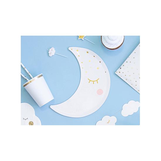 6 platos con forma de luna con pestañas y coloretes (24cm) - Golden Sky