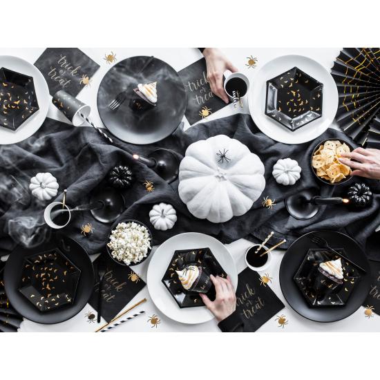 6 platos negros con murciélagos dorados de papel (20 cm) - Trick or Treat Collection