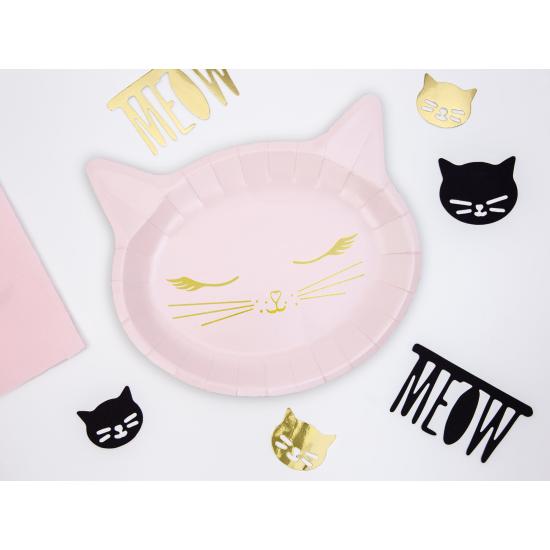 6 platos rosas con forma de gato de papel (22x20 cm) - Meow Party