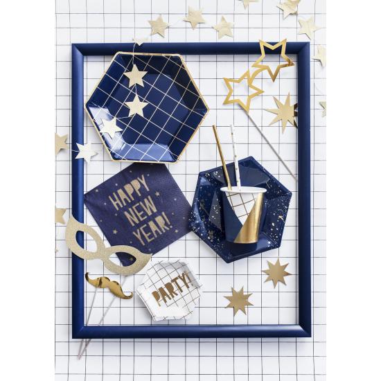 6 vasos estampado geométrico azul oscuro y dorado de papel para nochevieja - Happy New Year Collection