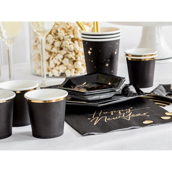 6 vasos negros con borde dorado de papel - New Year’s Eve Collection