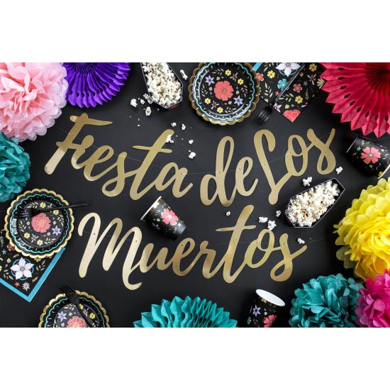 6 vasos negros con estampado de flores multicolor de papel - Dia de Los Muertos Collection