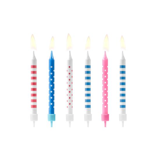 6 velas rosas y azules con estampado variado (6,5 cm) 6 velas rosas y azules con estampado variado (6,5 cm)