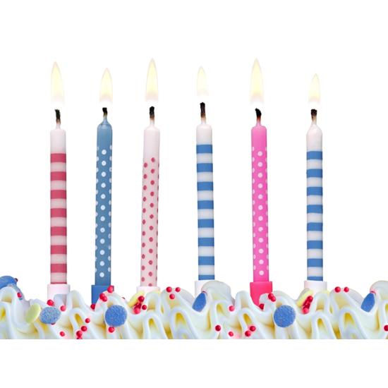 6 velas rosas y azules con estampado variado (6,5 cm) 6 velas rosas y azules con estampado variado (6,5 cm)