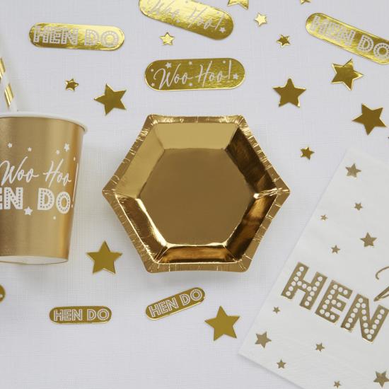8 platos hexagonales dorados de papel (12,5 cm) - Glitz & Glamour Black & Gold