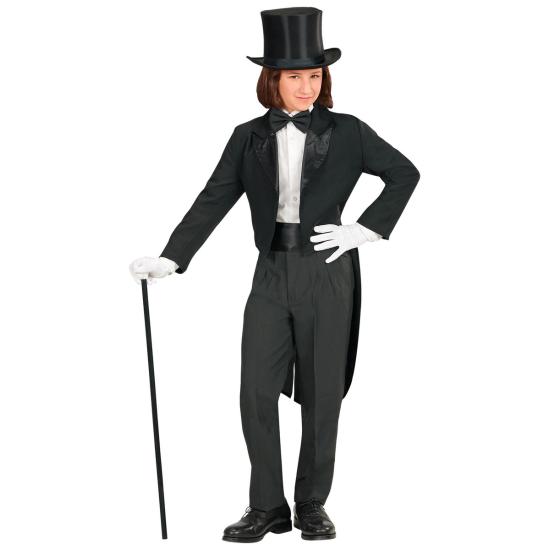 Fraque infantil preto com gola de cetim – Fantasia de mágica e espetáculo para crianças