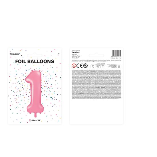Globo foil "1" en rosa 86 cm