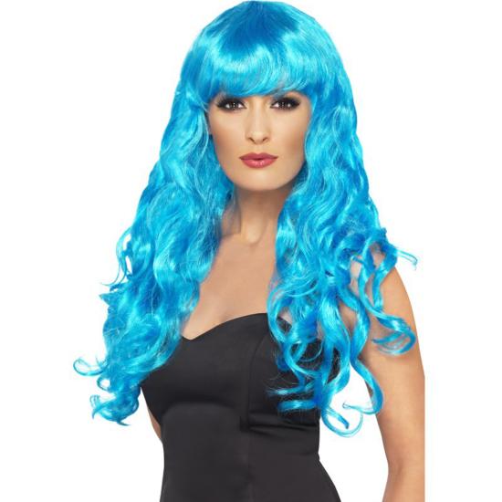 Peluca azul de sirena con flequillo Peluca azul de sirena con flequillo