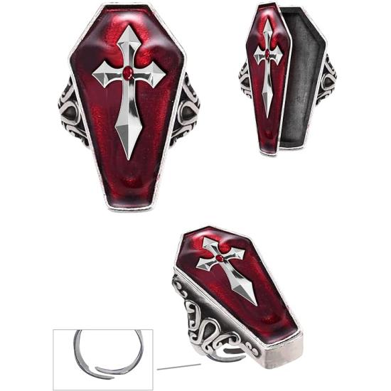 Anel de caixão com cruz de prata - acessório assustador de Halloween