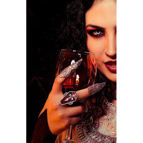 Anel de caixão com cruz de prata - acessório assustador de Halloween