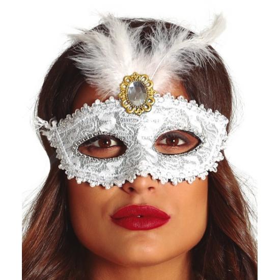 Máscara Branca com Penas Brancas