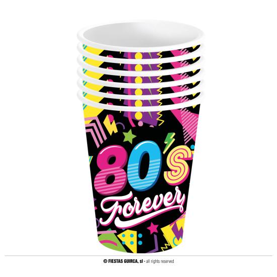 Saco de 6 copos dos anos 80 240 ml 9 cm