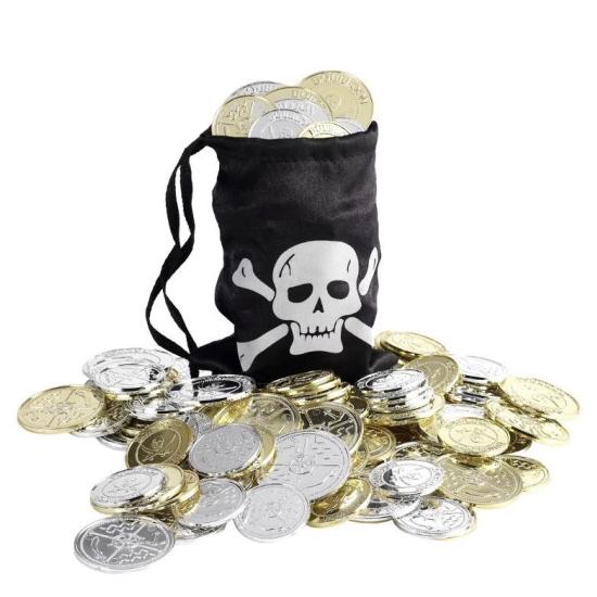 Saco de moedas pirata, preto, com moedas Saco de moedas pirata, preto, com moedas