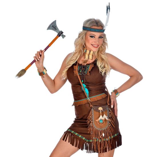 Bolsa indiana marrom com franjas e penas