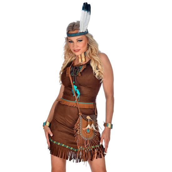 Bolsa indiana marrom com franjas e penas