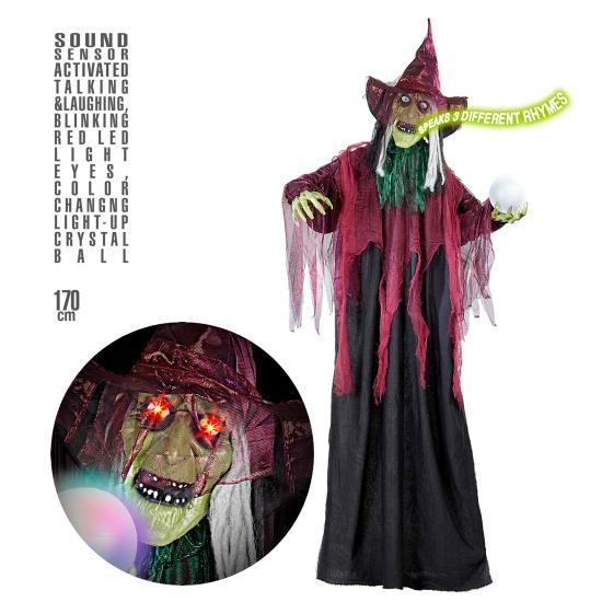 Bruxa animada falante com luz 183 cm