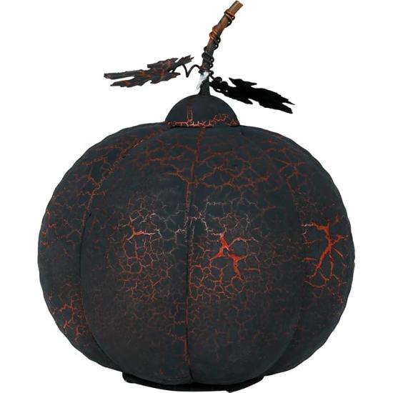 Abóbora preta e laranja com luz (20 cm) - Decoração de metal para o Halloween e festas temáticas - Ideal para celebrações de terror e ocasiões especiais - Preto e laranja