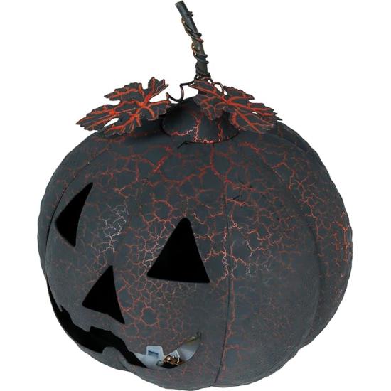 Abóbora preta e laranja com luz (20 cm) - Decoração de metal para o Halloween e festas temáticas - Ideal para celebrações de terror e ocasiões especiais - Preto e laranja