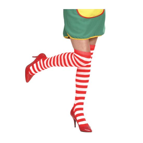 Meias altas listradas brancas e vermelhas 64 cm