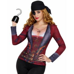 Camiseta feminina com estampa de pirata, tamanho M