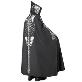 Fantasia de Halloween com capa de esqueleto com capuz adulto de 150 cm