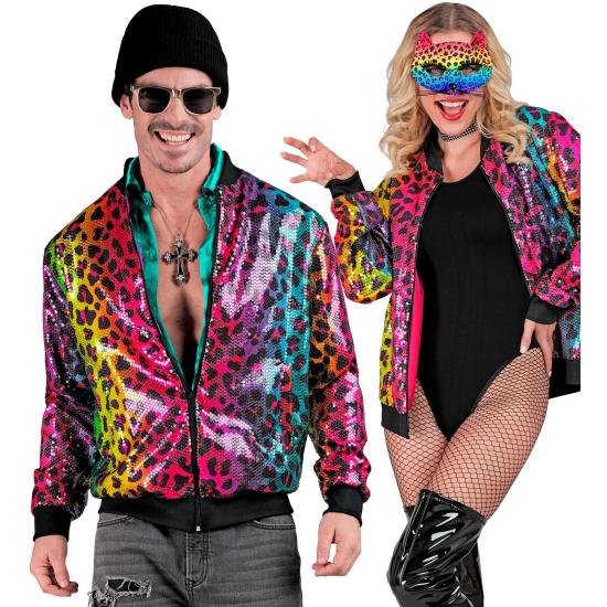 Jaqueta bomber de lantejoulas Leopard Arco iris Jaqueta bomber de lantejoulas Leopard Arco iris