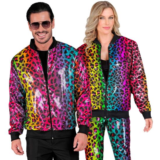 Jaqueta bomber de lantejoulas Leopard Arco iris Jaqueta bomber de lantejoulas Leopard Arco iris