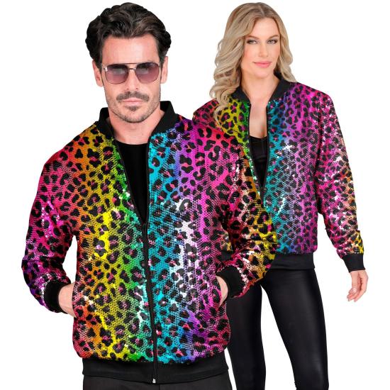 Jaqueta bomber de lantejoulas Leopard Arco iris Jaqueta bomber de lantejoulas Leopard Arco iris