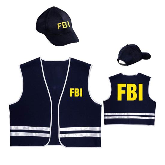 Colete e boné de inspetor do FBI