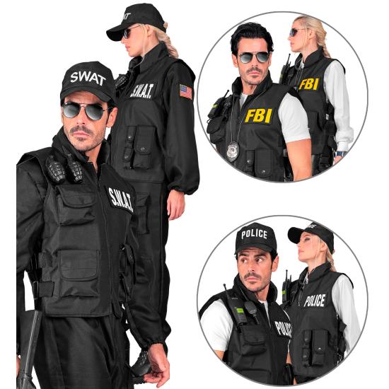 "SWAT | FBI | COLETE TÁTICO DA POLÍCIA" com 3 distintivos removíveis