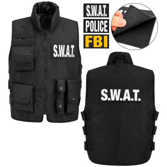 "SWAT | FBI | COLETE TÁTICO DA POLÍCIA" com 3 distintivos removíveis