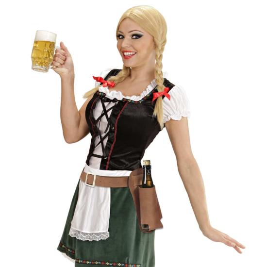 Porta-garrafas com cinto para garrafas.