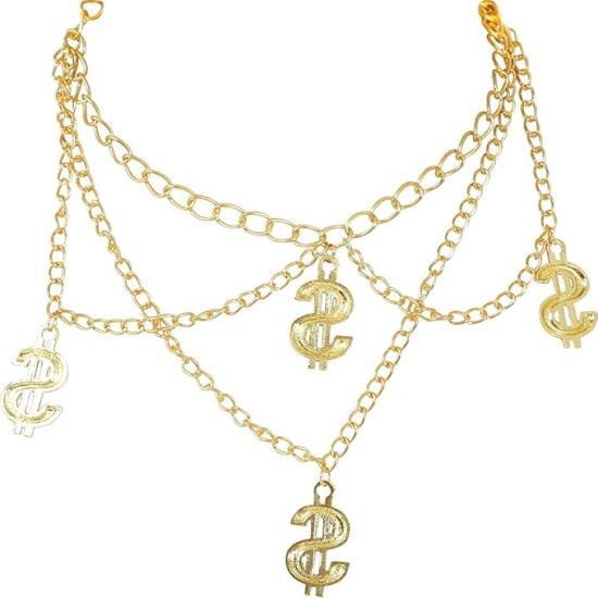 Colar de ouro de 4 dólares – acessório de joalheria para fantasias de gangster, mafioso e hip hop
