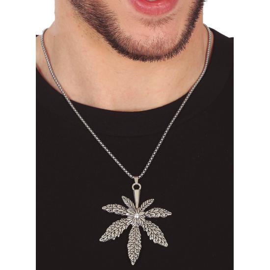 Colar de metal com folha de maconha Colar de metal com folha de maconha