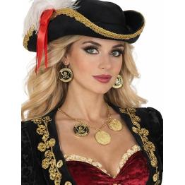 Colar e brincos com moedas de pirata