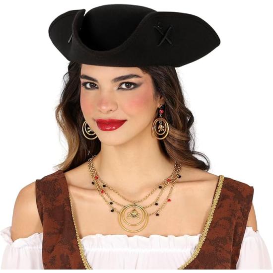 Conjunto de colar e brincos metálicos de pirata - Acessórios de joalheria para mulheres Conjunto de colar e brincos metálicos de pirata - Acessórios de joalheria para mulheres