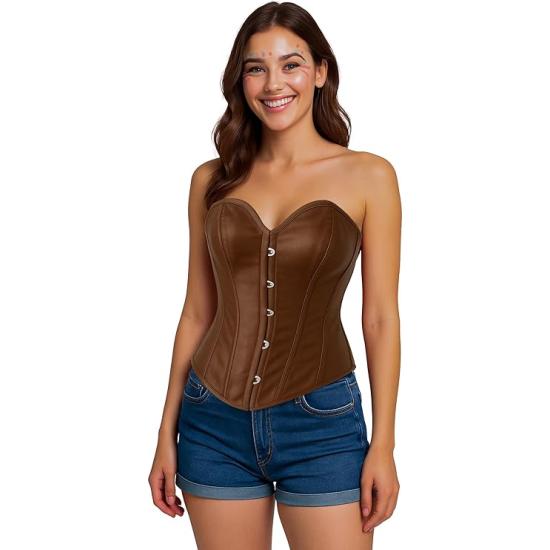 Corset marrom feminino – Acessório de fantasia para Carnaval, Princesas e Festas Elegantes