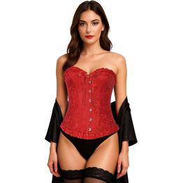 Corset de renda vermelha para mulheres – Acessório de fantasia para carnaval, princesas e festas elegantes.