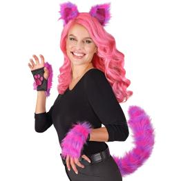 Acessórios para fantasia de gato Cheshire neon – orelhas, rabo e luvas