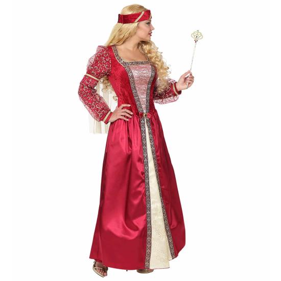 Fato de senhora medieval vermelha de luxo para adulto