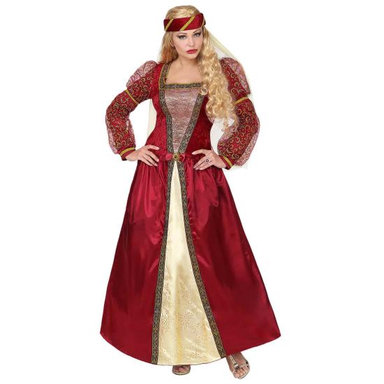 Fato de senhora medieval vermelha de luxo para adulto