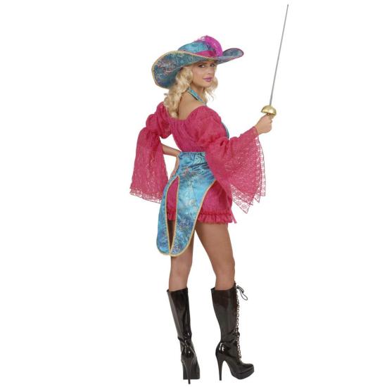 Fantasia sexy de mosqueteiro rosa para adulto.