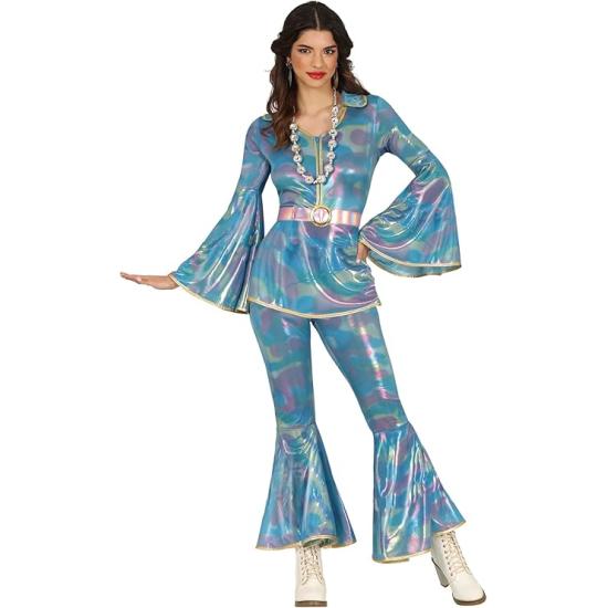 Fantasia de macacão azul discoteca para menina adulta