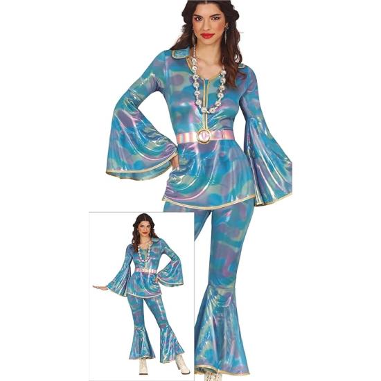 Fantasia de macacão azul discoteca para menina adulta