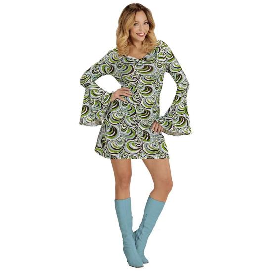 Traje feminino bacana das ondas dos anos 70.adulto