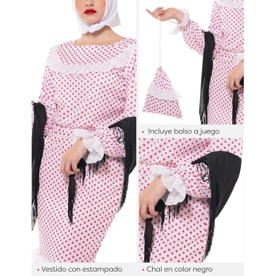 Fato Chulapa Deluxe para mulher, vestido, xale, cachecol, cravo e bolsa, tamanho standard, licença oficial para San Isidro, Chulapos, Chotis, Madrid Fato Chulapa Deluxe para mulher, vestido, xale, cachecol, cravo e bolsa, tamanho standard, licença oficial para San Isidro, Chulapos, Chotis, Madrid